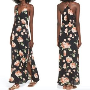 Lush Maxi Dress - Black with Peach Flowers